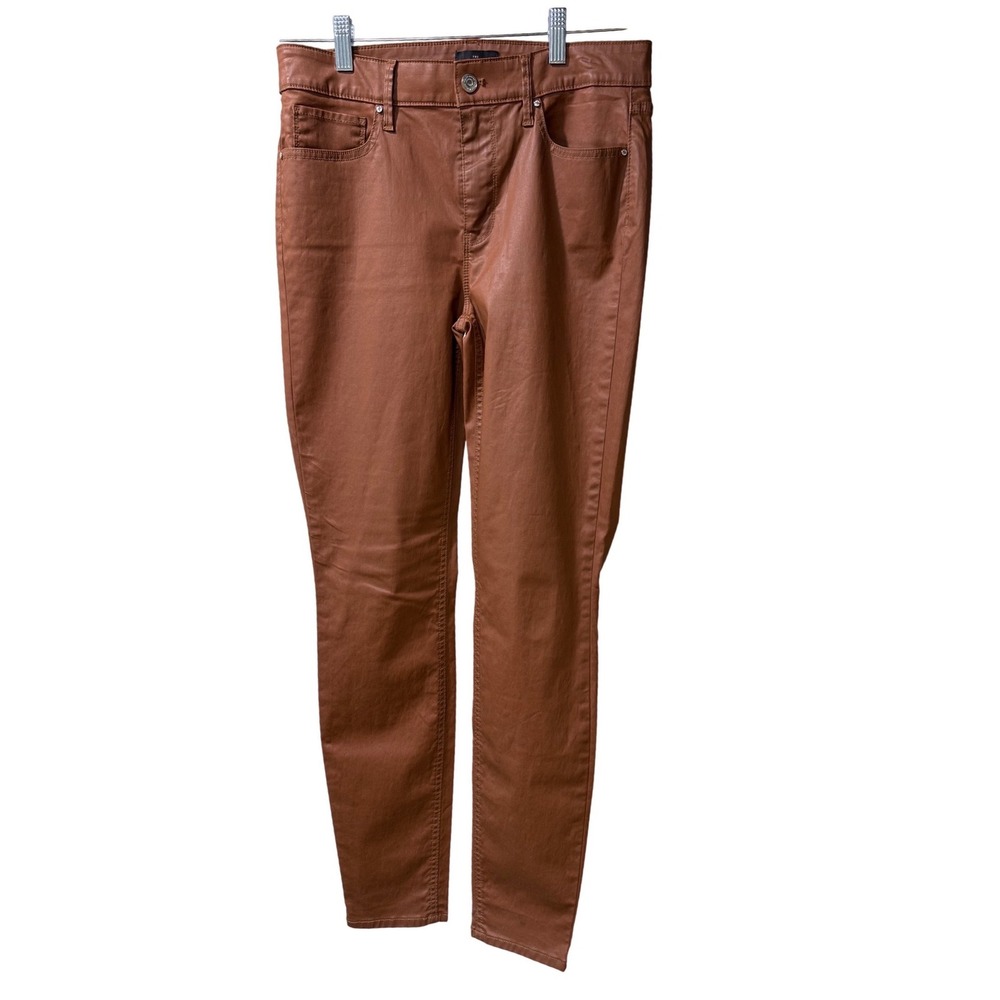 White House Black Market Skinny Coated Pants 4 Cognac Brown High Rise Edgy Moto